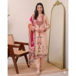 Premium Muslin Embroidered Straight Suit Set with Dupatta