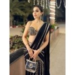 Black Mirror Work Lehenga Saree with Attached Dupatta - Image 8