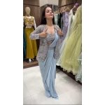 Bollywood Glam Ready-to-Wear Drape Saree with Embroidered Jacket & Belt - Image 3