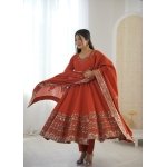 Elegant Embroidered Sequence Designer Anarkali Gown Set (3 Piece)