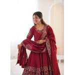 Elegant Embroidered Sequence Designer Anarkali Gown Set (3 Piece) - Image 12