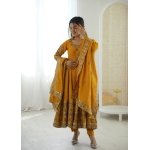 Elegant Embroidered Sequence Designer Anarkali Gown Set (3 Piece) - Image 14
