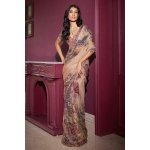 Blush Floral Printed Georgette Saree with Hand Mirror & Sequin Work
