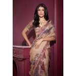 Blush Floral Printed Georgette Saree with Hand Mirror & Sequin Work - Image 2