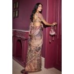 Blush Floral Printed Georgette Saree with Hand Mirror & Sequin Work - Image 3