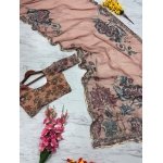 Blush Floral Printed Georgette Saree with Hand Mirror & Sequin Work - Image 6