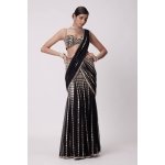 Black Mirror Work Lehenga Saree with Attached Dupatta