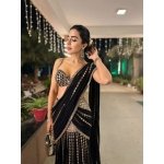 Black Mirror Work Lehenga Saree with Attached Dupatta - Image 9