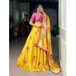 Sunshine Bloom Floral Printed Lehenga Set with Handwork Blouse - Image 5