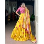 Sunshine Bloom Floral Printed Lehenga Set with Handwork Blouse - Image 3