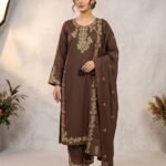 Designer Roman Embroidered Kurta Palazzo Set with Dupatta