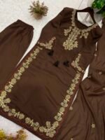 Designer Roman Embroidered Kurta Palazzo Set with Dupatta - Image 2