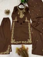 Designer Roman Embroidered Kurta Palazzo Set with Dupatta - Image 4