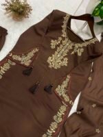 Designer Roman Embroidered Kurta Palazzo Set with Dupatta - Image 5