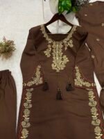 Designer Roman Embroidered Kurta Palazzo Set with Dupatta - Image 3