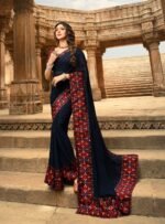 Designer Georgette Silk Printed Saree with Jacquard Lace Border - Image 3