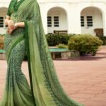 Designer Georgette Silk Printed Saree with Jacquard Lace Border