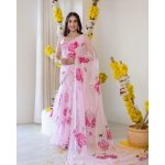 Blush Bloom Floral Organza Saree with Ruffle Skirt