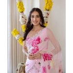 Blush Bloom Floral Organza Saree with Ruffle Skirt - Image 5