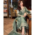 Women's Green Organza Silk Embroidered Kurti Palazzo Set with Dupatta - Image 7