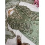 Women's Green Organza Silk Embroidered Kurti Palazzo Set with Dupatta - Image 4