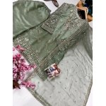 Women's Green Organza Silk Embroidered Kurti Palazzo Set with Dupatta - Image 3
