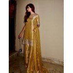 Golden GMY Silk Kurti Palazzo Set with Dupatta - Image 2
