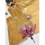 Golden GMY Silk Kurti Palazzo Set with Dupatta - Image 7