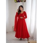 Red Georgette Anarkali Gown Set with Pant & Dupatta