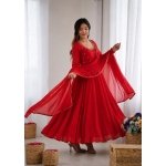 Red Georgette Anarkali Gown Set with Pant & Dupatta - Image 4