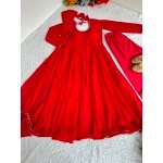 Red Georgette Anarkali Gown Set with Pant & Dupatta - Image 2