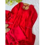 Red Georgette Anarkali Gown Set with Pant & Dupatta - Image 3
