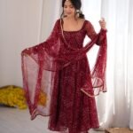 Digital Printed Anarkali 3-Piece Set with Mirror Work Dupatta