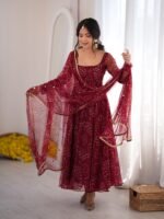 Digital Printed Anarkali 3-Piece Set with Mirror Work Dupatta