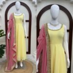 Pastel Yellow Anarkali 3-Piece Set with Pink Dupatta - Image 3