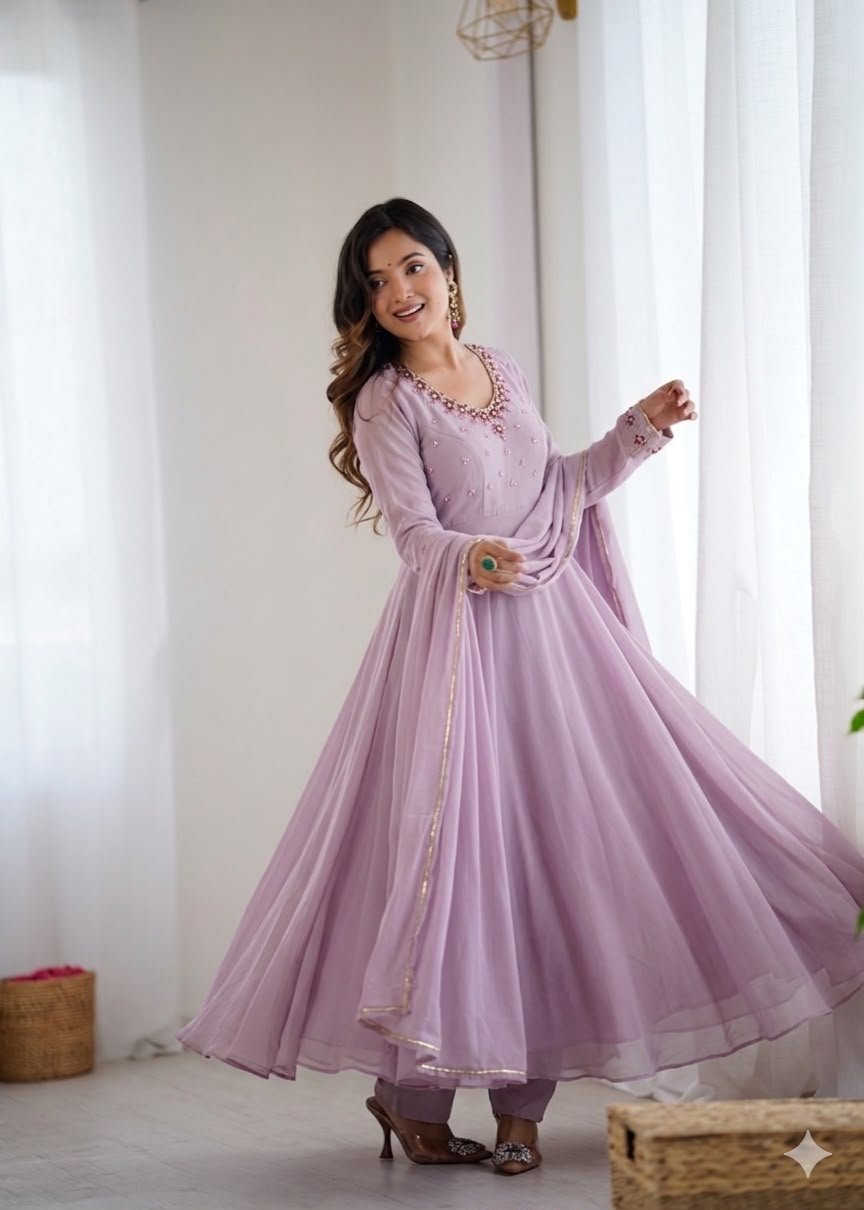 Party Wear Fox Georgette Gown with Pant & Dupatta