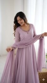Party Wear Fox Georgette Gown with Pant & Dupatta - Image 6